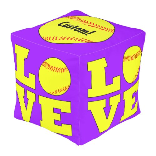 Softball LOVE Indoor/Outdoor Beanbag Square Pouf