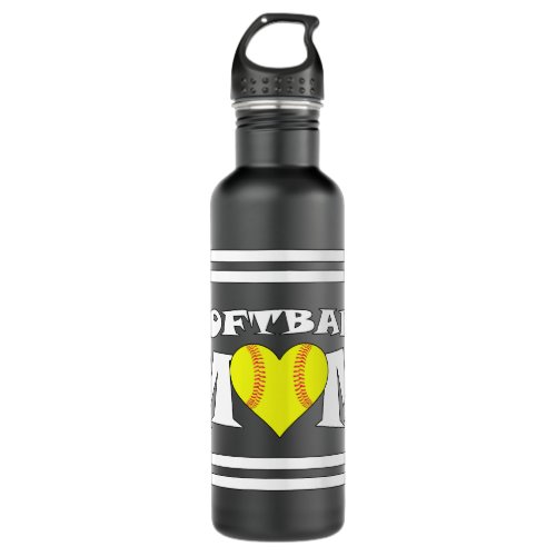 Softball Mom with Heart Shaped Softball Cute Sport Stainless Steel Water Bottle