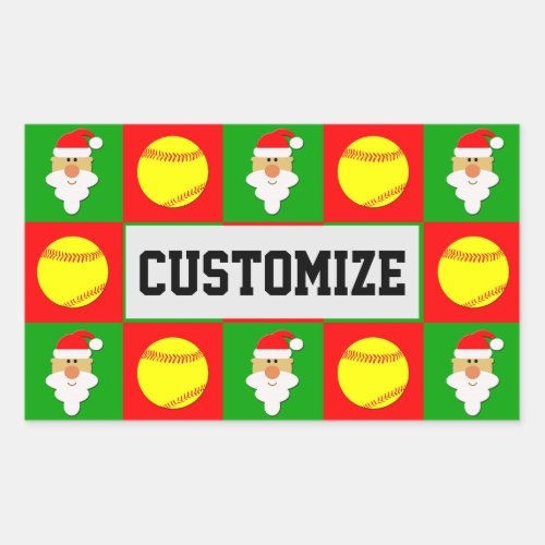 Softball Player Christmas Santa Custom Name / Text Rectangular Sticker