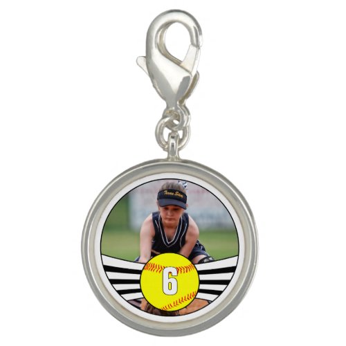 Softball Player Custom Photo & Number or Initials Charm