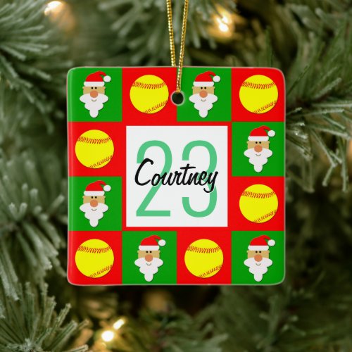 Softball Player Name and Number Custom Christmas Ceramic Ornament