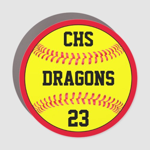 Softball Team Custom Letters, Name & Player Number Car Magnet
