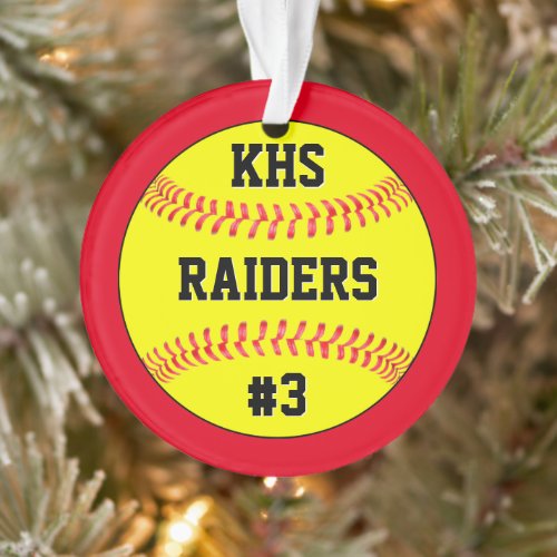 Softball Team Name, School Letters & Player Number Ornament