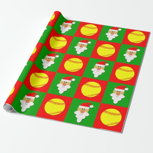 Softballs and Santa Fastpitch Softball Christmas Wrapping Paper