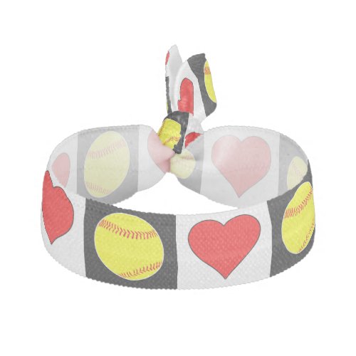 Softballs & Hearts Pattern Cute Girls Ball Player Elastic Hair Tie