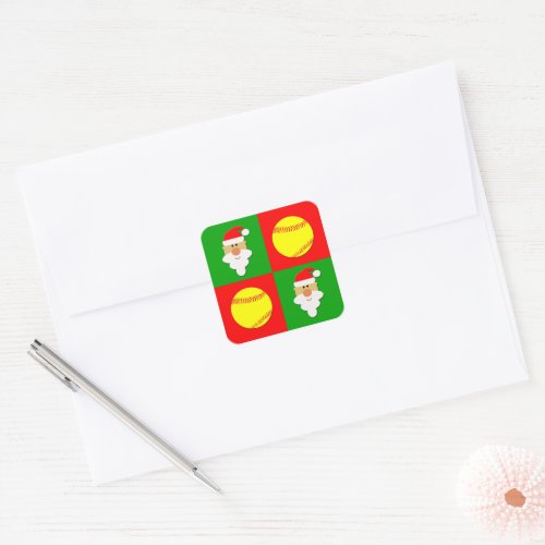 Softballs & Santa Clause Softball Player Christmas Square Sticker