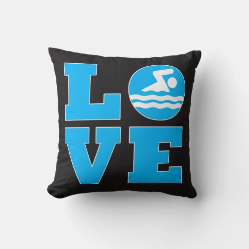 Swim Love Black and Blue Swimmer's Throw Pillow