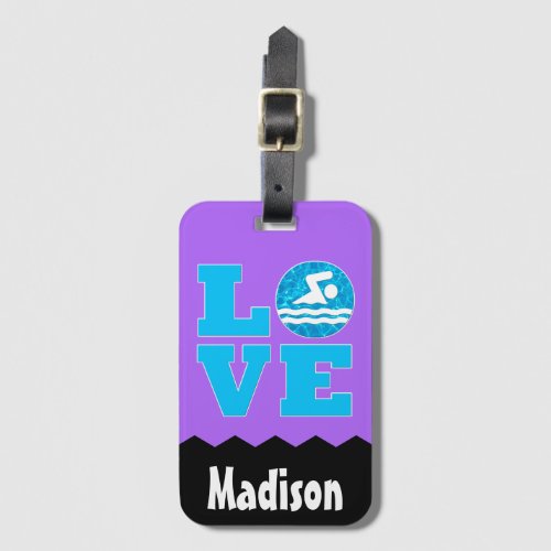 Swim LOVE Custom Name & Color Swimmer Luggage Tag