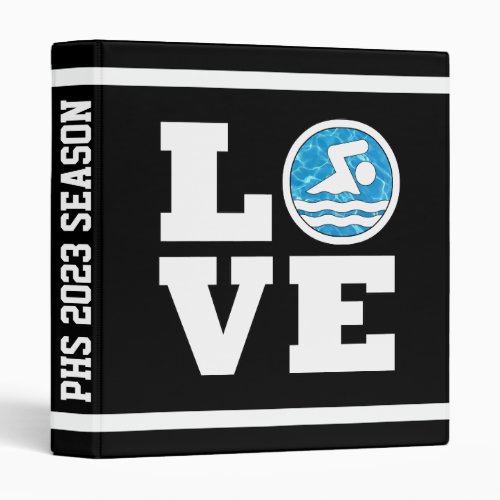 Swim LOVE Custom Text Swimming and Diving Swimmer 3 Ring Binder