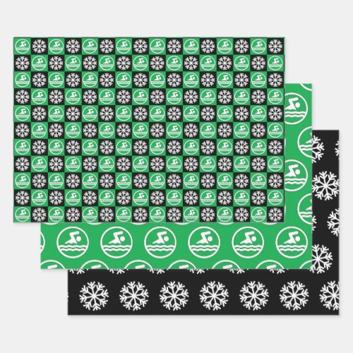 Swimmer and Snowflake Swimming & Diving Christmas  Wrapping Paper Sheets