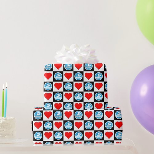 Swimmers and Hearts Swimming and Diving Swim Team Wrapping Paper