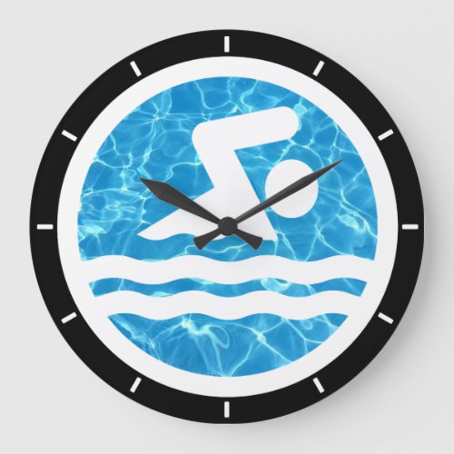 Swimming & Diving Icon with Cool Blue Pool Water Large Clock
