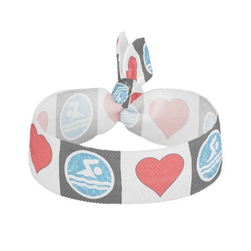 Swimming Hearts Cute Checker Pattern Swimmer's Elastic Hair Tie