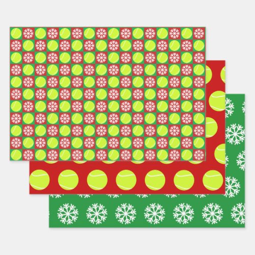 Tennis Ball and Snowflake Red and Green Christmas Wrapping Paper Sheets