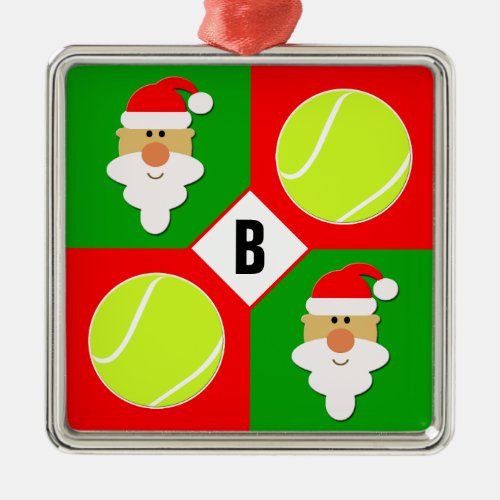 Tennis Ball &Santa Custom Player Initial Christmas Metal Ornament