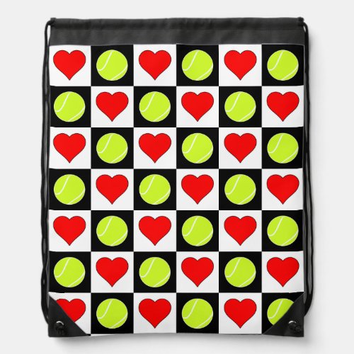 Tennis Balls and Hearts Cute Tennis Player Sports Drawstring Bag