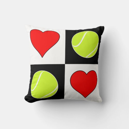 Tennis Balls and Hearts Tennis Player Throw Pillow