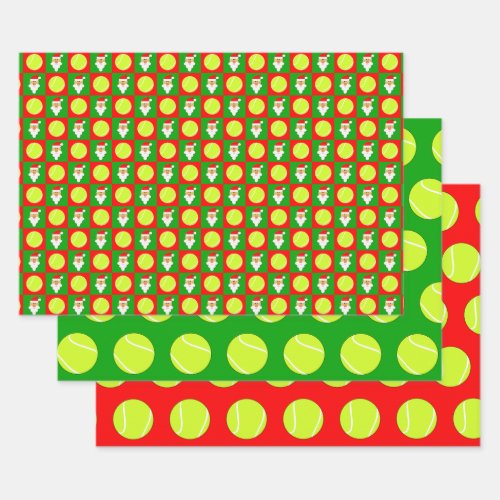 Tennis Balls and Santa Red and Green Christmas Wrapping Paper Sheets