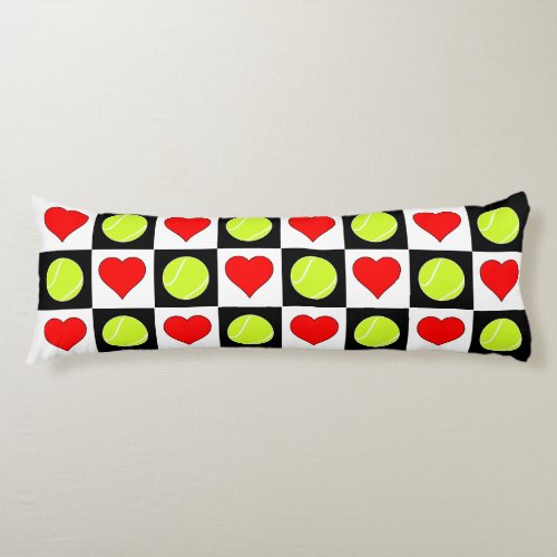 Tennis Balls & Hearts Checker Pattern Cute Sports Body Pillow