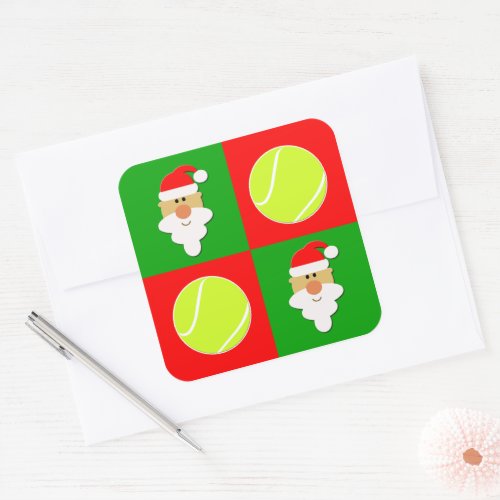 Tennis Balls & Santa Tennis Player Christmas Wrap Square Sticker