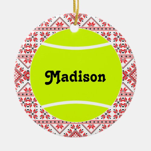 Tennis Player Christmas Ornament with Custom Text