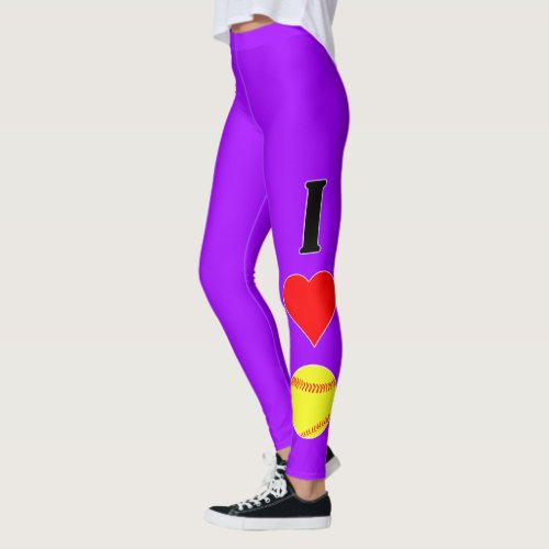 Vertical I Love/Heart Softball Custom Color Sports Leggings