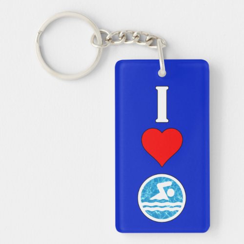 Vertical "I Love / Heart Swimming" Swimmer's Swim Keychain