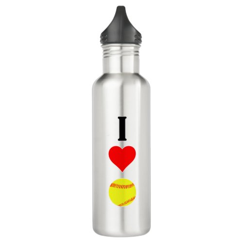 Vertical I Love Softball I Heart Softball Sports Stainless Steel Water Bottle