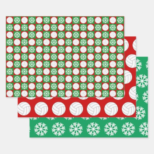 Volleyball and Snowflake Red and Green Christmas Wrapping Paper Sheets