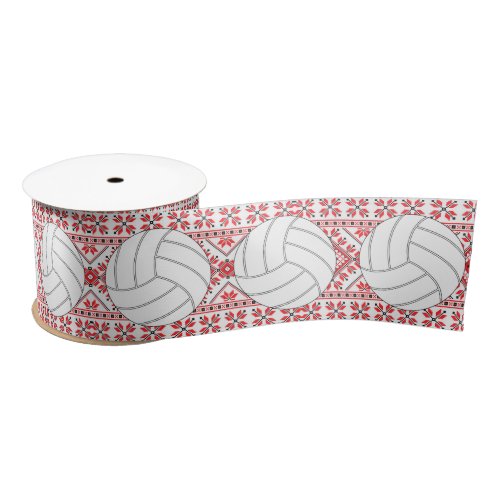 Volleyball Christmas Pattern Sports Player / Coach Satin Ribbon