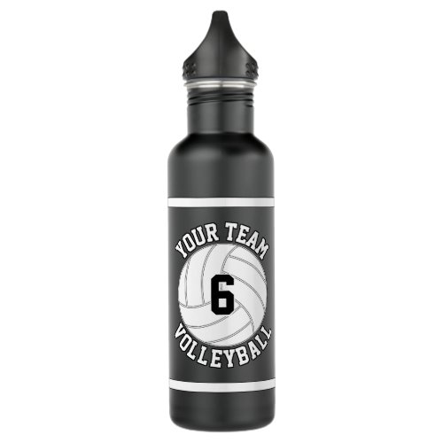 Volleyball Custom Team Name & Player Number Black Stainless Steel Water Bottle