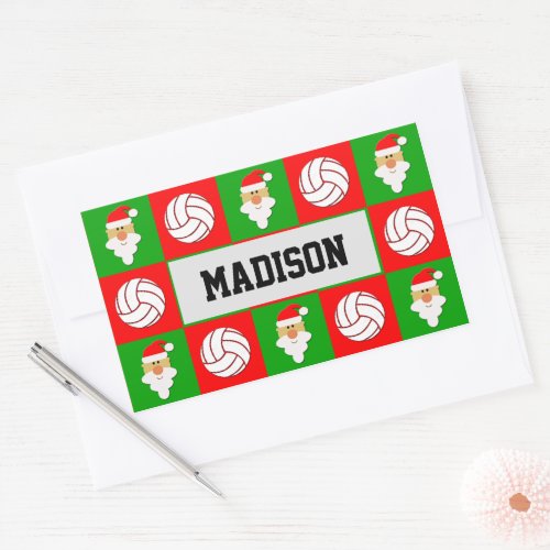Volleyball Player Santa Clause Christmas Wrapping Rectangular Sticker