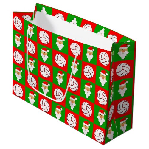 Volleyball & Santa Happy Holiday Christmas Pattern Large Gift Bag