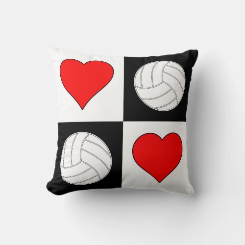 Volleyballs and Hearts Decorative Throw Pillow