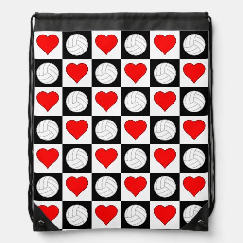 Volleyballs and Hearts Volleyball Player or Team Drawstring Bag