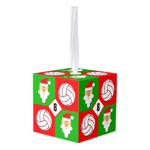 Volleyballs and Santa Clause Custom Jersey Number Cube Ornament