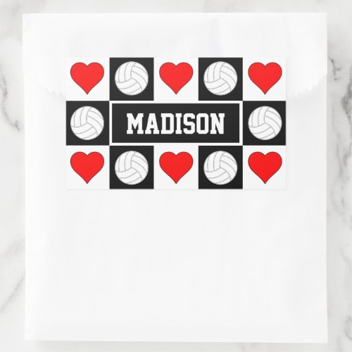 Volleyballs & Hearts Custom Player Name Sports Rectangular Sticker