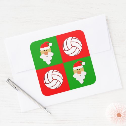 Volleyballs & Santa Christmas Cute Gift Wrapping Square Sticker