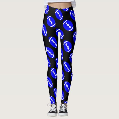 Women's Blue Football Team Pattern Sports Fan Leggings