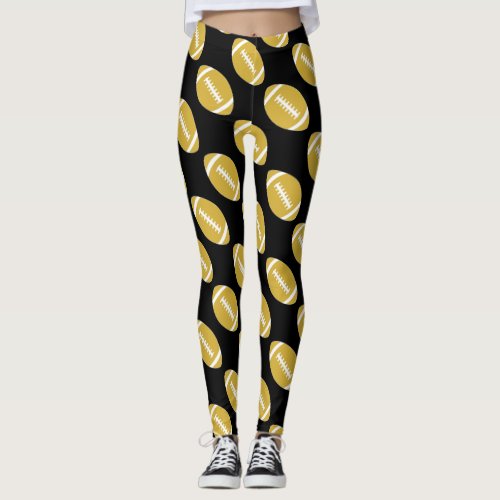 Women's Gold Football Team Pattern Sports Fan Leggings