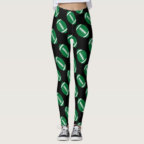 Women's Green Football Team Pattern Sports Fan Leggings