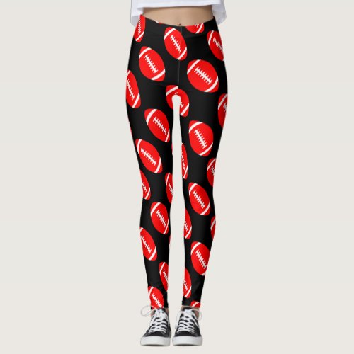 Women's Red Football Team Pattern Sports Fan Leggings