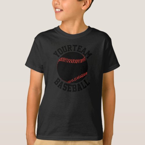 ALL BLACK Boys Custom Baseball Team Name Sports T-Shirt