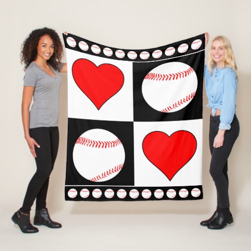 Baseballs & Hearts Lovely Fleece Blanket for Fans