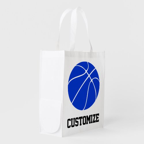 Basketball Mom Blue Basketball Custom Text Grocery Reusable Grocery Bag