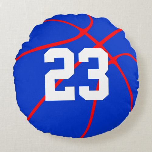 Basketball Player Custom Jersey Number Blue & Red Round Pillow