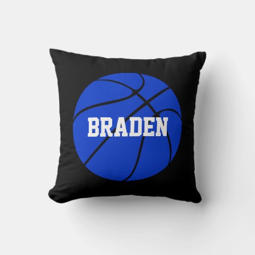 Blue and Black Basketball Custom Text Throw Pillow