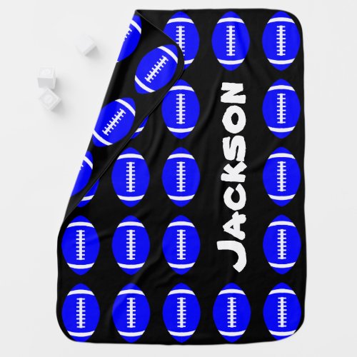 Blue Baby Football Fan Custom Name or Text Swaddle Receiving Blanket