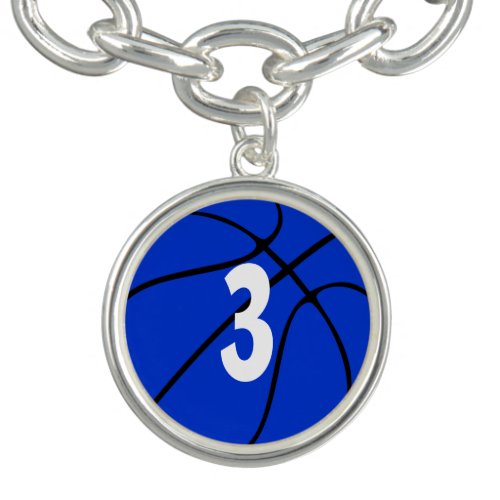 Blue Basketball Player Jersey Number or Initial Charm Bracelet