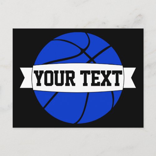 Blue Basketball Team Name or Custom Text Postcards